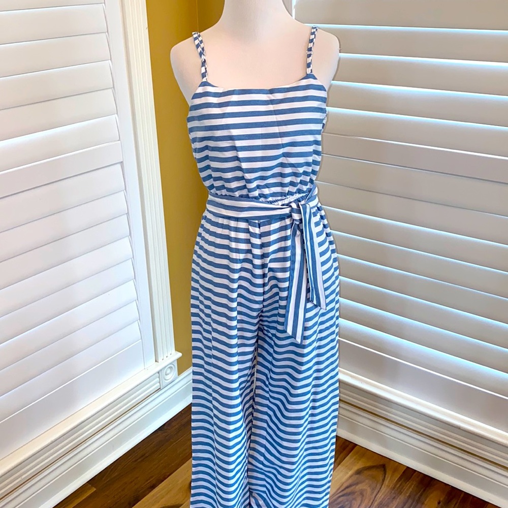 Striped Blue/White Jumpsuit Size Medium - Picture 1 of 6